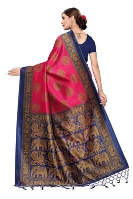 Pink printed art silk saree with blouse 2