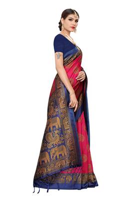 Pink printed art silk saree with blouse 5