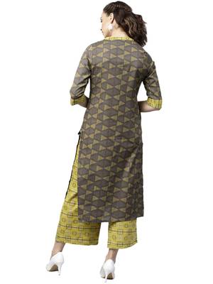 Shree Women Brown & Corn Yellow Cotton Printed Kurta Set 2