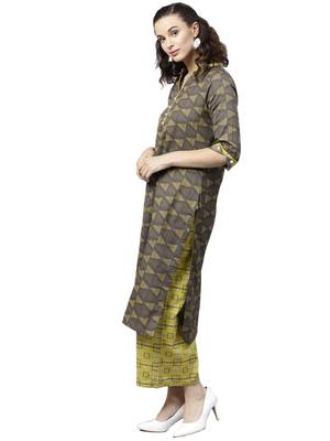 Shree Women Brown & Corn Yellow Cotton Printed Kurta Set 3