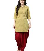 Shree Women Mehendi Green & Maroon Dupion  Solid Kurta Set
