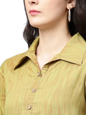Shree Women Mehendi Green & Maroon Dupion  Solid Kurta Set 4