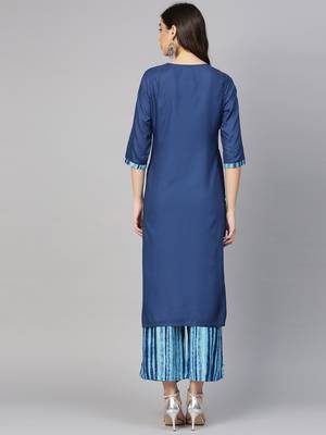 Shree Women Blue Rayon  Solid Kurta Set 2