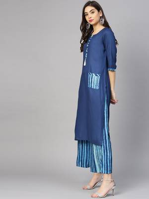 Shree Women Blue Rayon  Solid Kurta Set 3