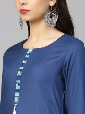 Shree Women Blue Rayon  Solid Kurta Set 4