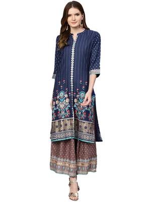 Shree Women Blue & Mauve Rayon Printed Kurta Set 1