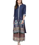 Shree Women Blue & Mauve Rayon Printed Kurta Set