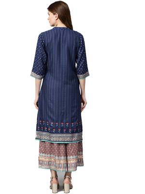 Shree Women Blue & Mauve Rayon Printed Kurta Set 2