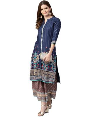 Shree Women Blue & Mauve Rayon Printed Kurta Set 3