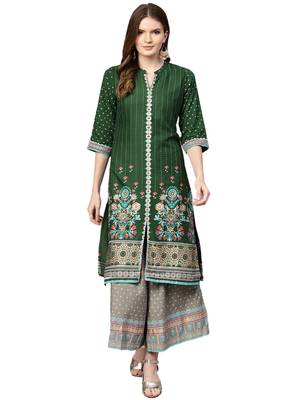 Shree Women Green & Olive Rayon Printed Kurta Set 1