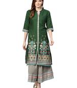 Shree Women Green & Olive Rayon Printed Kurta Set