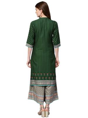 Shree Women Green & Olive Rayon Printed Kurta Set 2