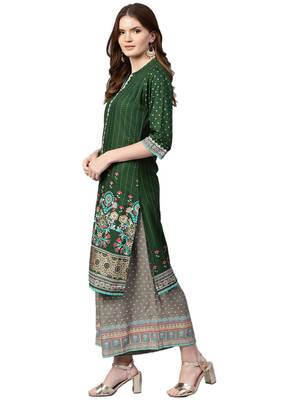 Shree Women Green & Olive Rayon Printed Kurta Set 3