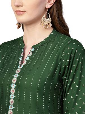 Shree Women Green & Olive Rayon Printed Kurta Set 5