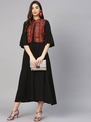 Shree Women Rust & Black Rayon Solid Dress 1