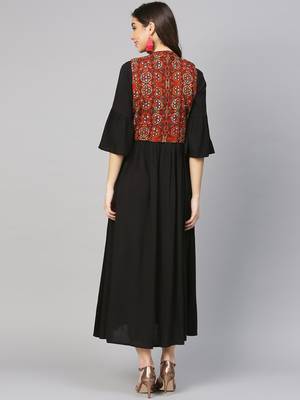 Shree Women Rust & Black Rayon Solid Dress 2