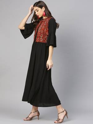 Shree Women Rust & Black Rayon Solid Dress 3