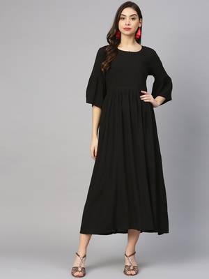 Shree Women Rust & Black Rayon Solid Dress 4