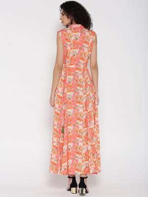 Shree Women Peach Rayon Printed Dress 1