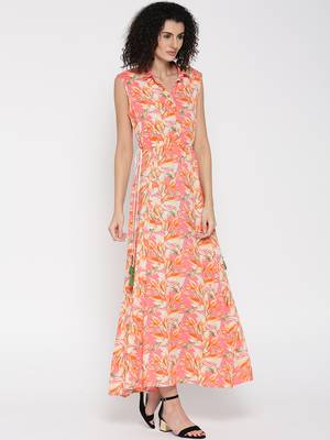 Shree Women Peach Rayon Printed Dress 2
