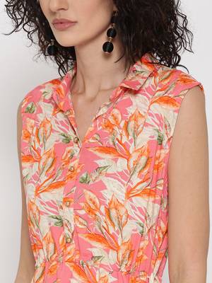 Shree Women Peach Rayon Printed Dress 3