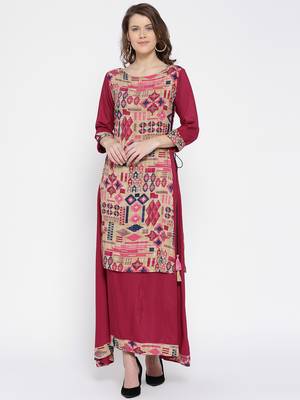 Shree Women Beige & Pink Rayon Printed Dress 1