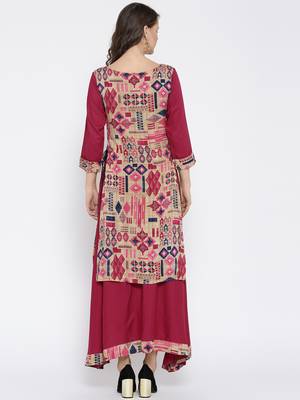 Shree Women Beige & Pink Rayon Printed Dress 2
