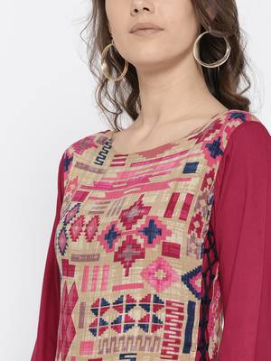 Shree Women Beige & Pink Rayon Printed Dress 5