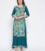 Shree Women Beige & Teal Rayon Printed Dress