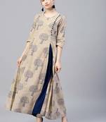 Shree Women Beige & Blue Cotton Printed Dress
