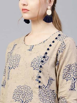 Shree Women Beige & Blue Cotton Printed Dress 5