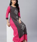 Shree Women Grey & Mustard Rayon Printed Dress