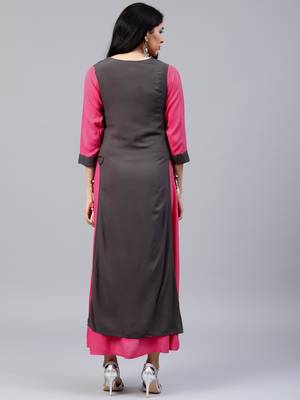 Shree Women Grey & Mustard Rayon Printed Dress 2