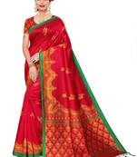 Pink printed art silk saree with blouse