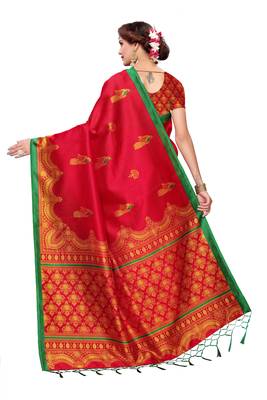 Pink printed art silk saree with blouse 2