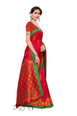 Pink printed art silk saree with blouse 5