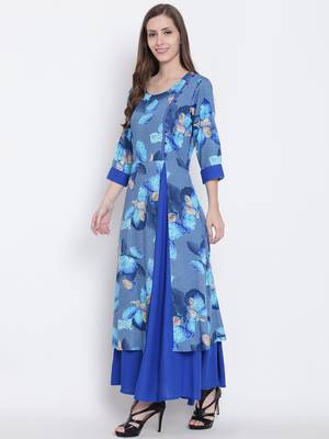 Shree Women Blue Liva Printed Dress 3