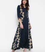 Shree Women Navy & Beige Rayon Printed Dress
