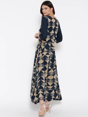Shree Women Navy & Beige Rayon Printed Dress 2