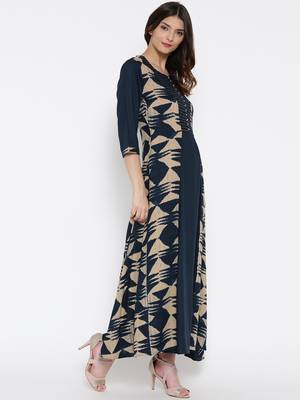 Shree Women Navy & Beige Rayon Printed Dress 4