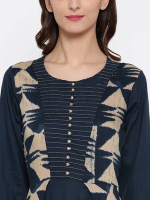 Shree Women Navy & Beige Rayon Printed Dress 5