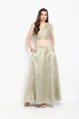 Grey printed polyester  Top with Skirt 1