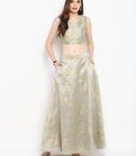 Grey printed polyester  Top with Skirt