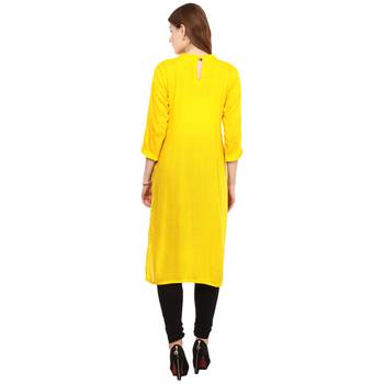 Yellow Plain Rayon Long Kurtis 4
