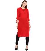 Red Plain Rayon Long Kurtis