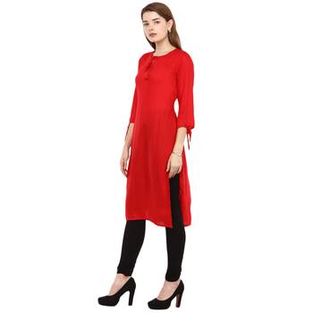 Red Plain Rayon Long Kurtis 2