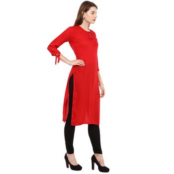 Red Plain Rayon Long Kurtis 3