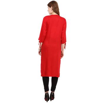 Red Plain Rayon Long Kurtis 4