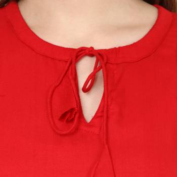 Red Plain Rayon Long Kurtis 5