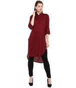 Maroon Plain Rayon Long Kurtis